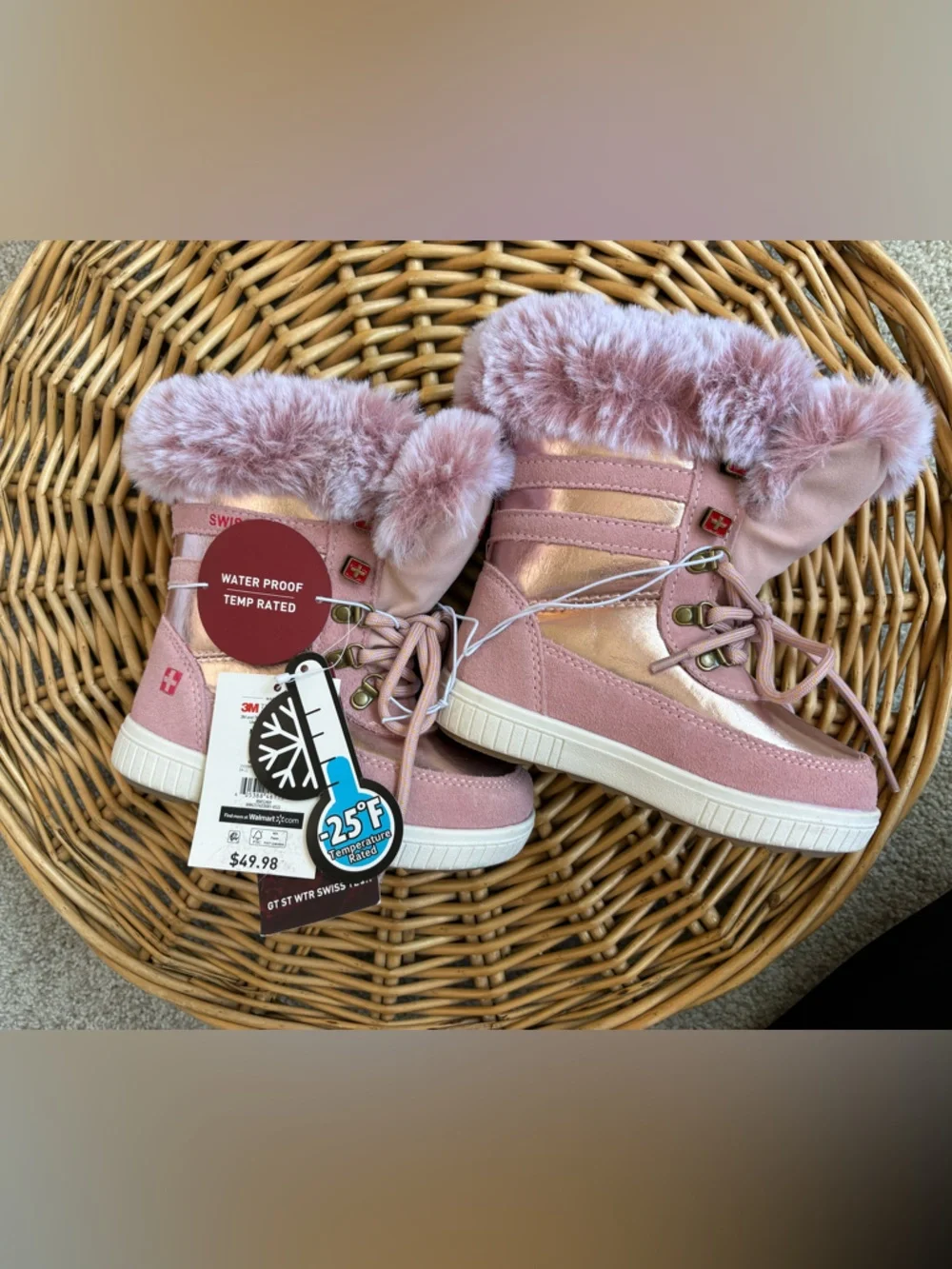 Swiss Tech NEW Metallic Pink Faux Fur Water Proof Winter Boots Toddler Size 8